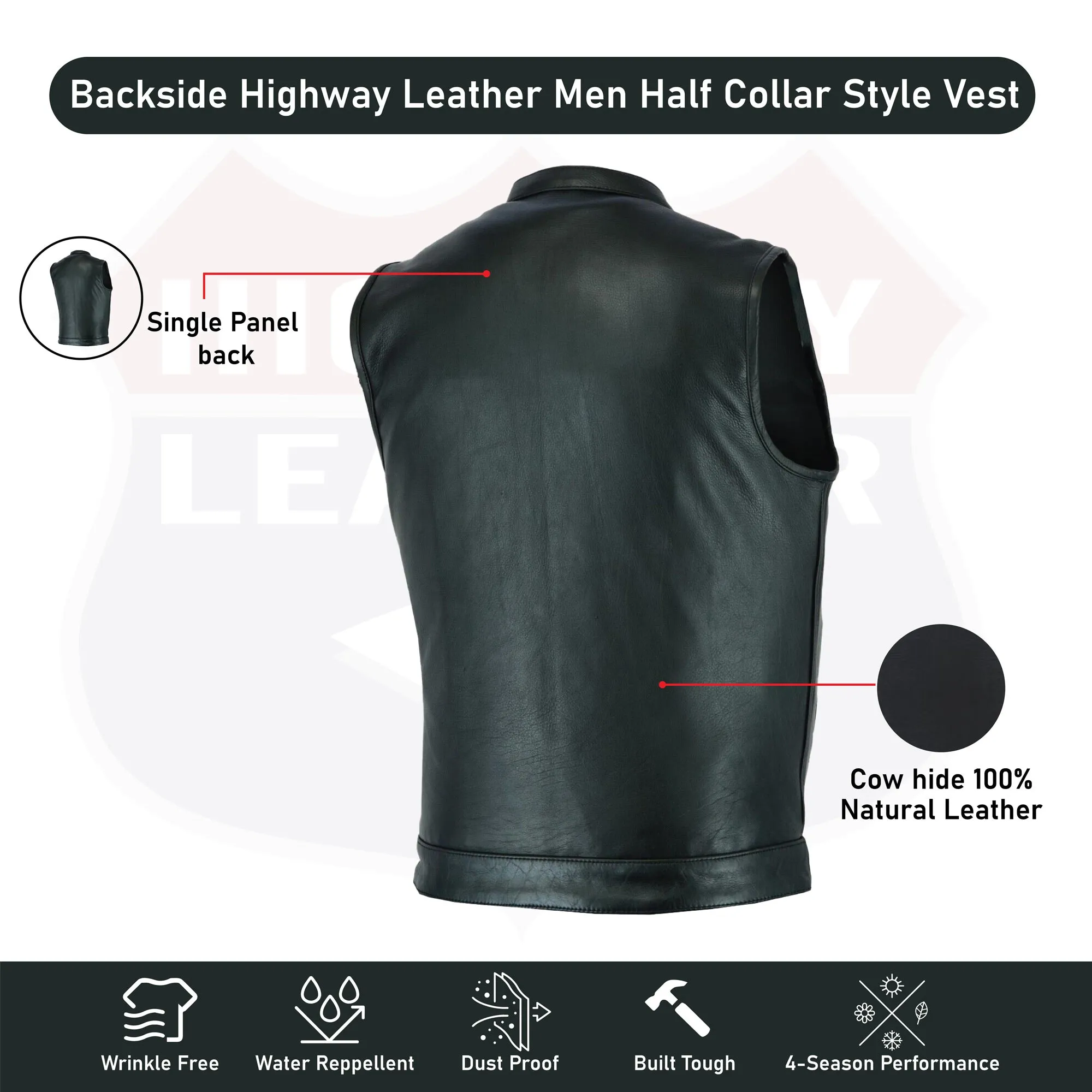 Outlaw Leather Club Vest Zipper/Snap Inside Gun Pockets