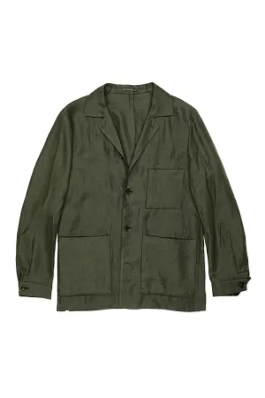 P. Johnson Dark Green Linen Twill Shirt Jacket