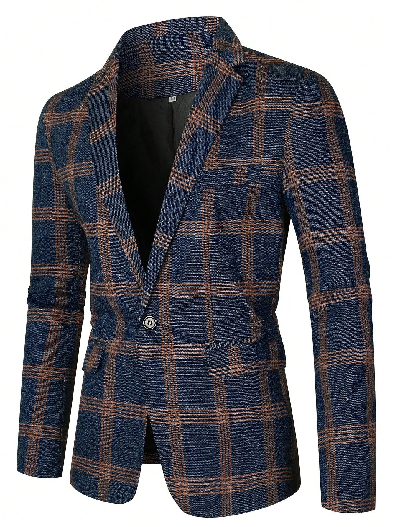 Plaid Design Single Button Blazer