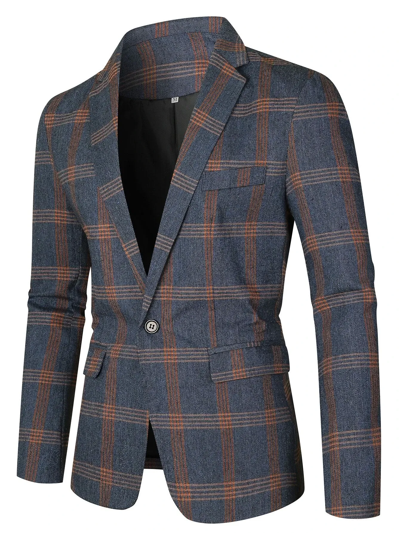 Plaid Design Single Button Blazer