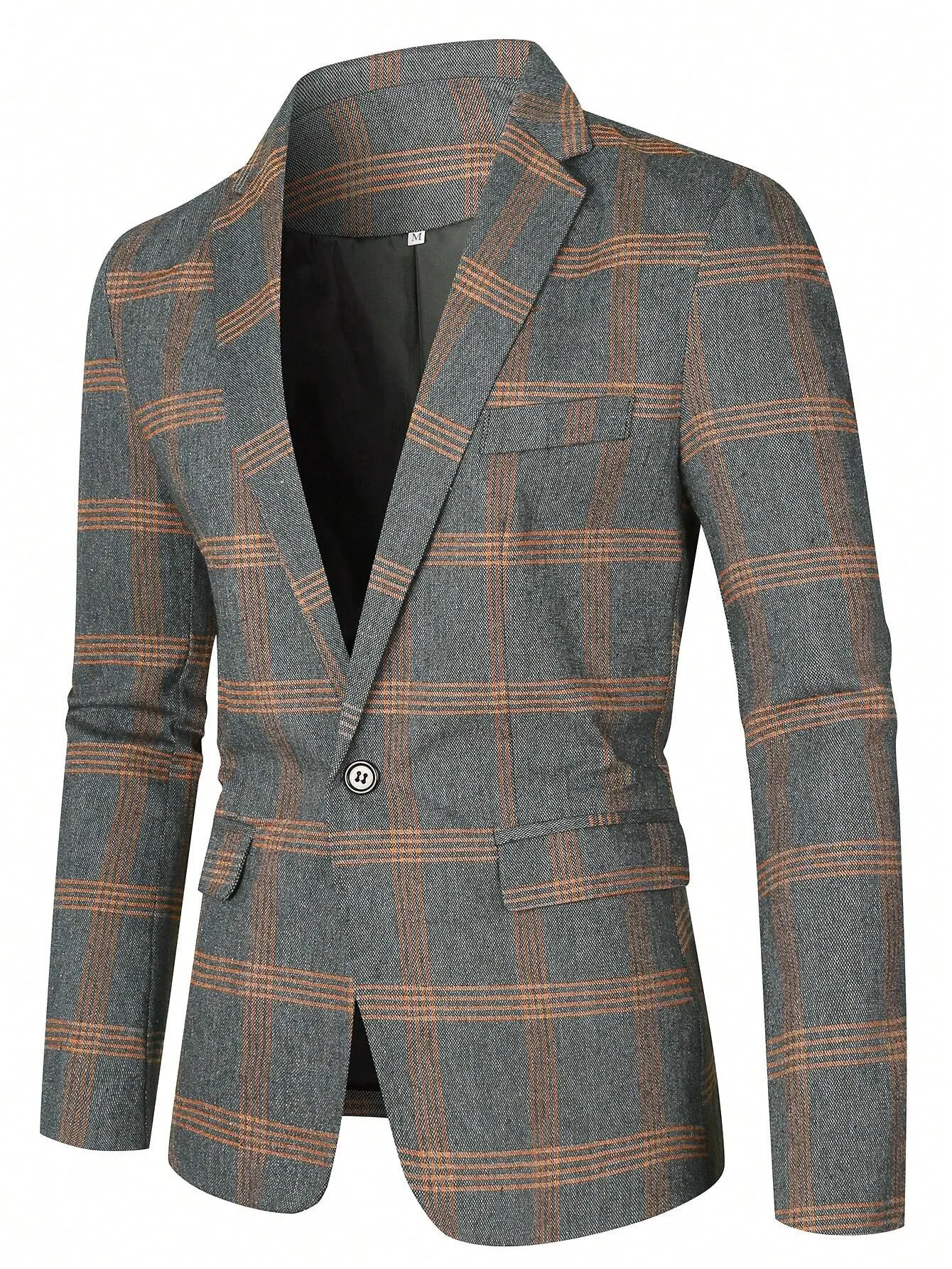 Plaid Design Single Button Blazer