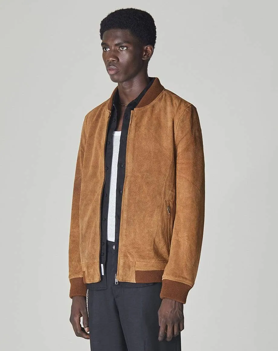 Plato Suede Bomber Mens Jacket | Tan