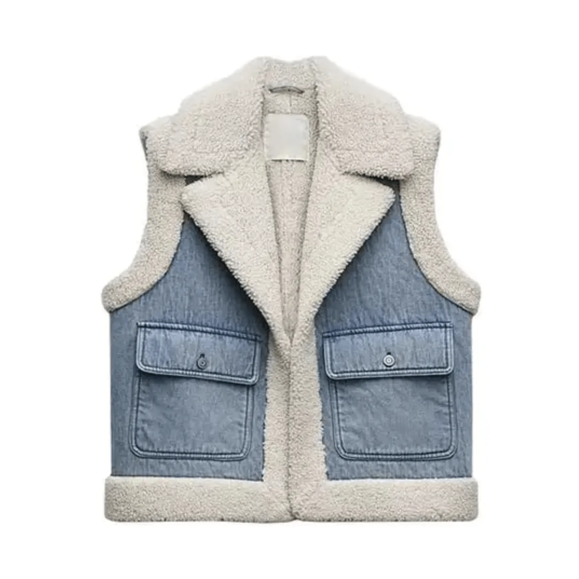 Pre Order:  Patch Pockets Woolen Denim Vest