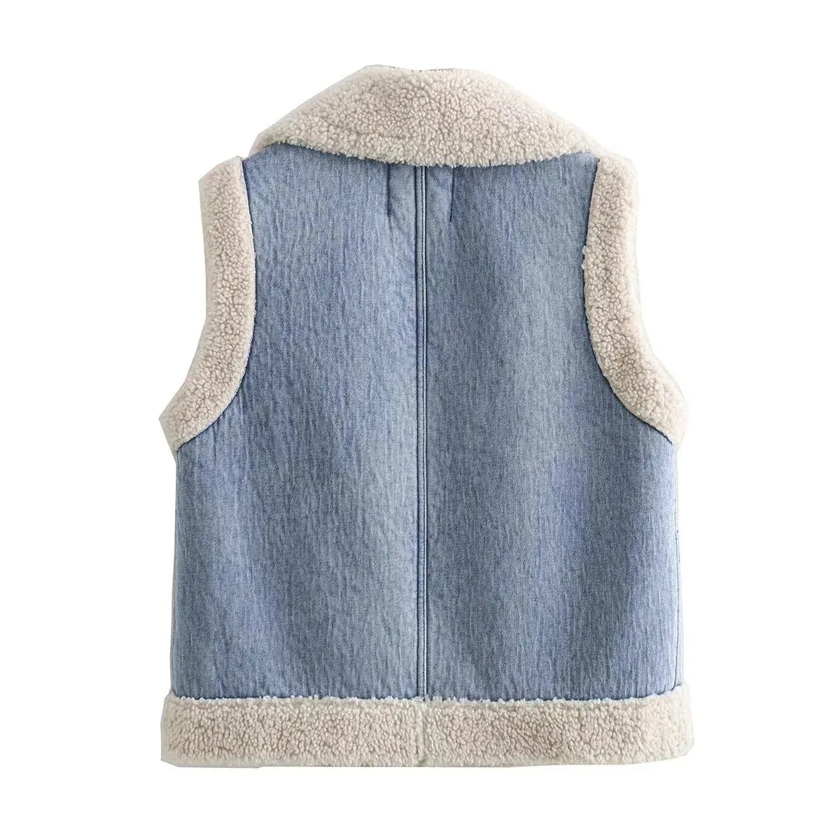 Pre Order:  Patch Pockets Woolen Denim Vest