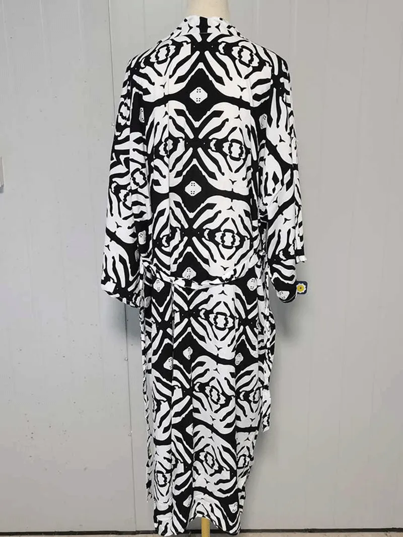 Printed Black Color Polyester Long Length Gown Kimono Duster Robe