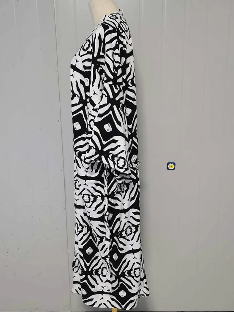 Printed Black Color Polyester Long Length Gown Kimono Duster Robe