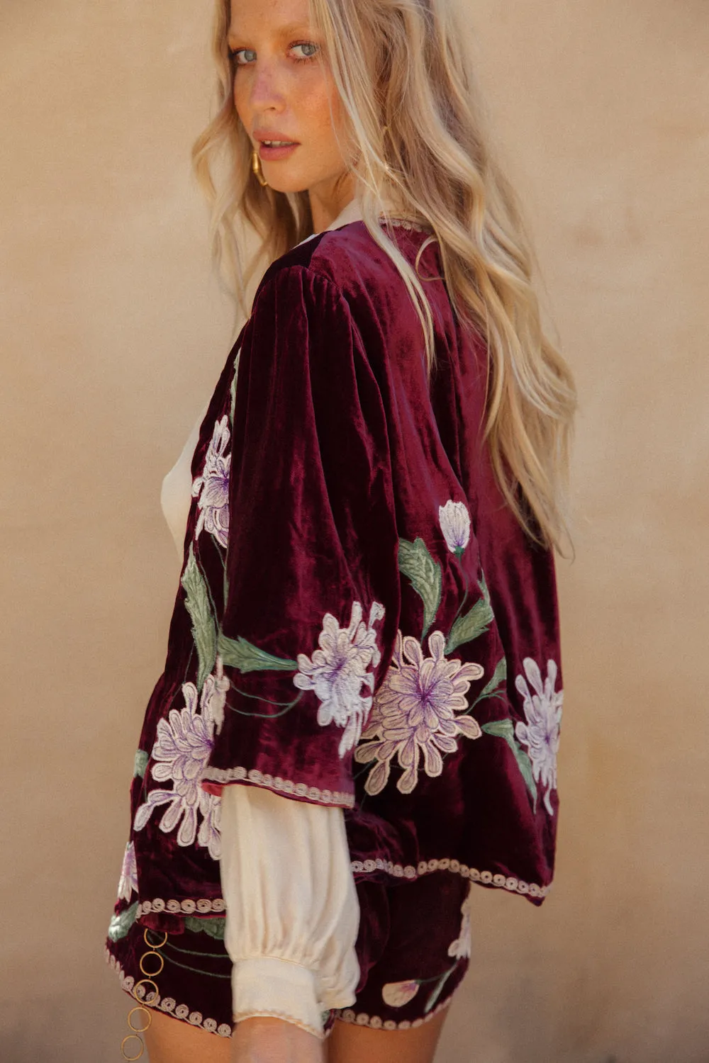 Purple Haze Silk Velvet Kimono Jacket - Mulberry