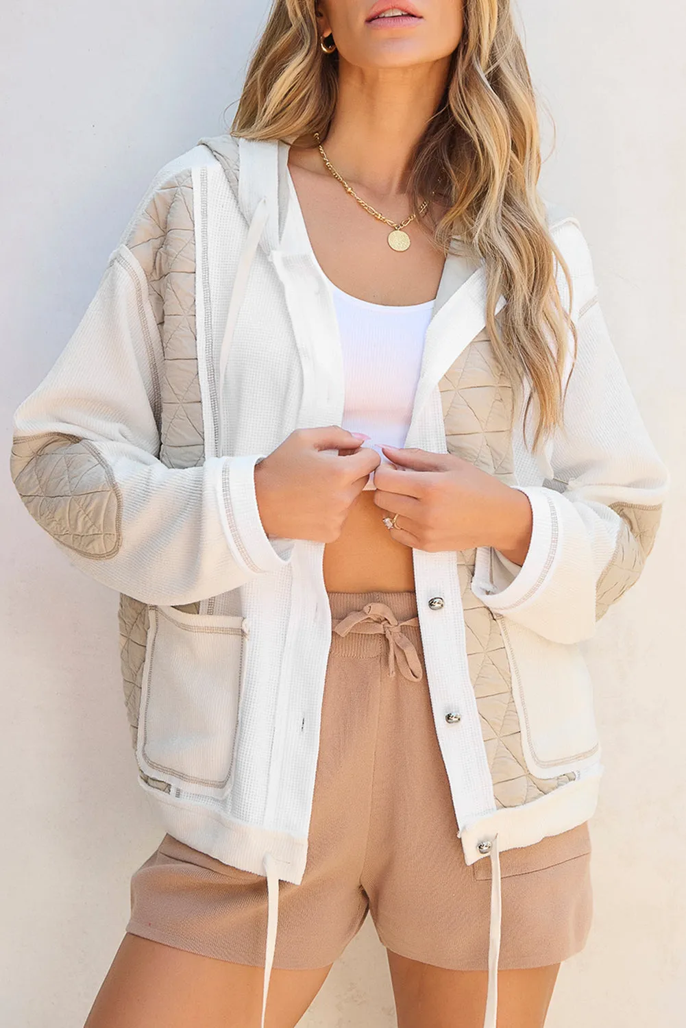 Quilted Textured Loose Fit Hooded Jacket