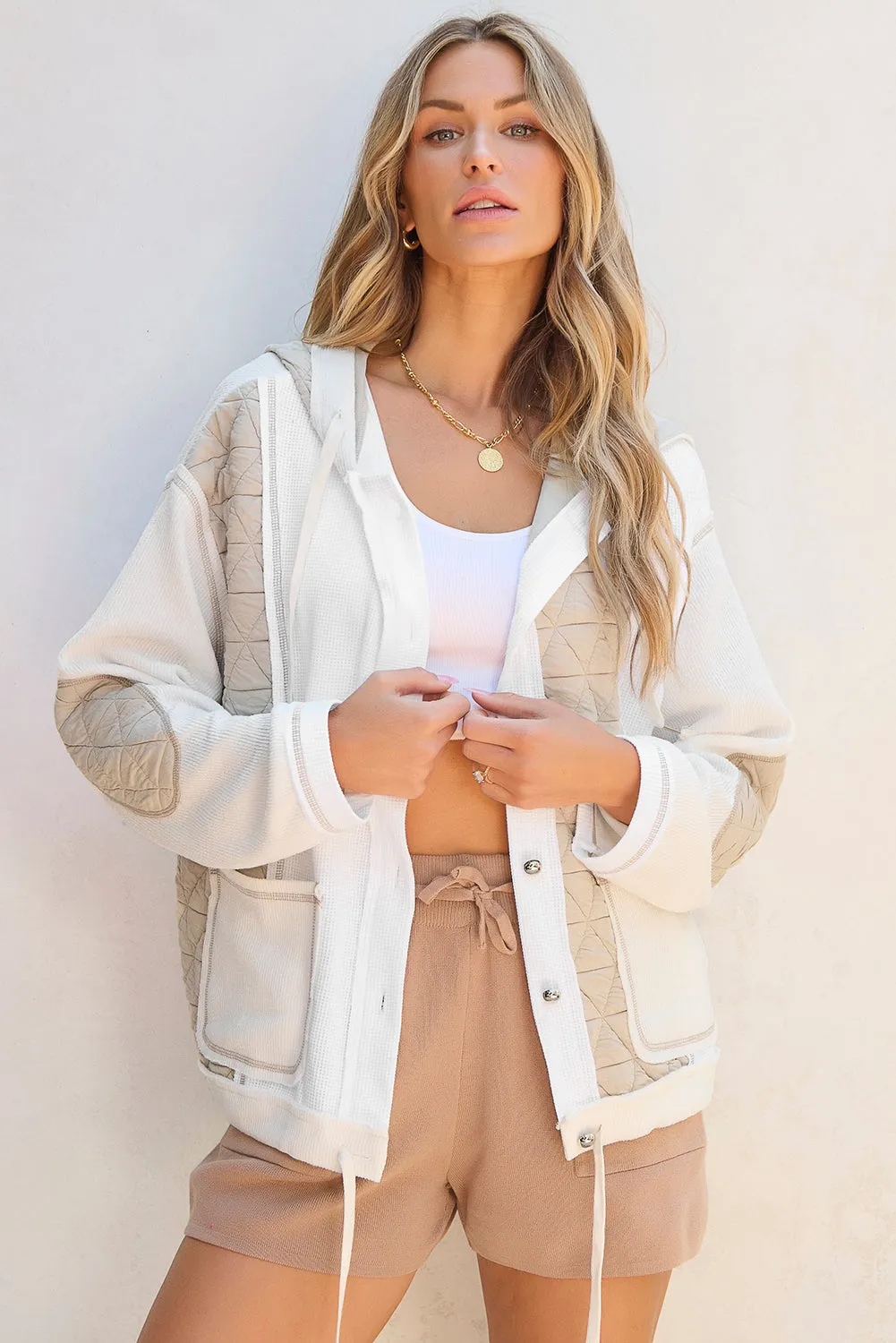 Quilted Textured Loose Fit Hooded Jacket