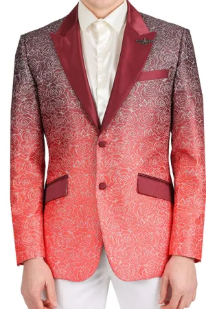 Red Ombre with Silver Floral Fusion Dazzling Prom Blazer