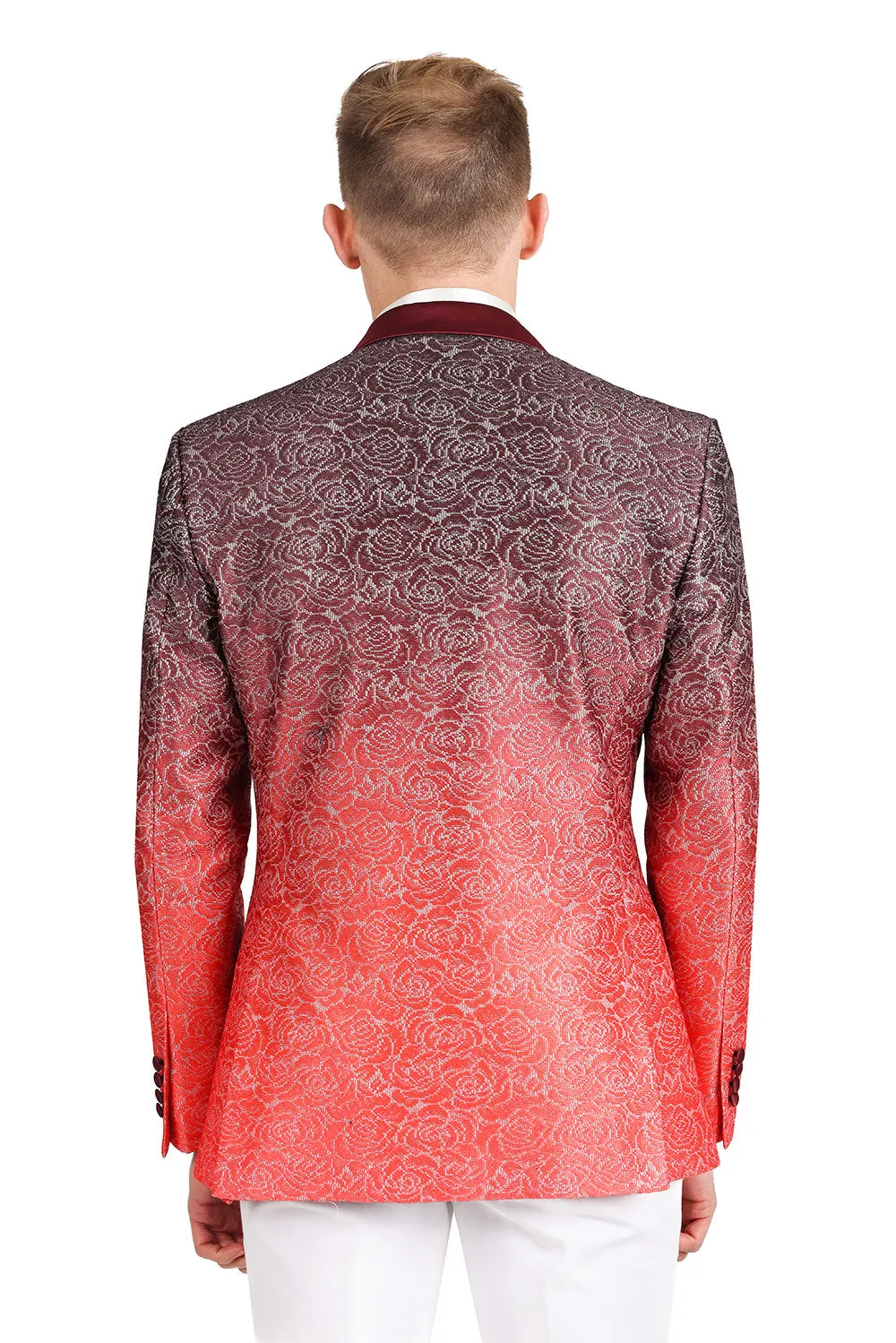 Red Ombre with Silver Floral Fusion Dazzling Prom Blazer