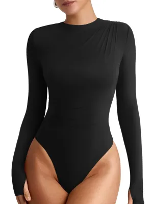 Refined Contour Ruched Bodysuit with Thumbholes