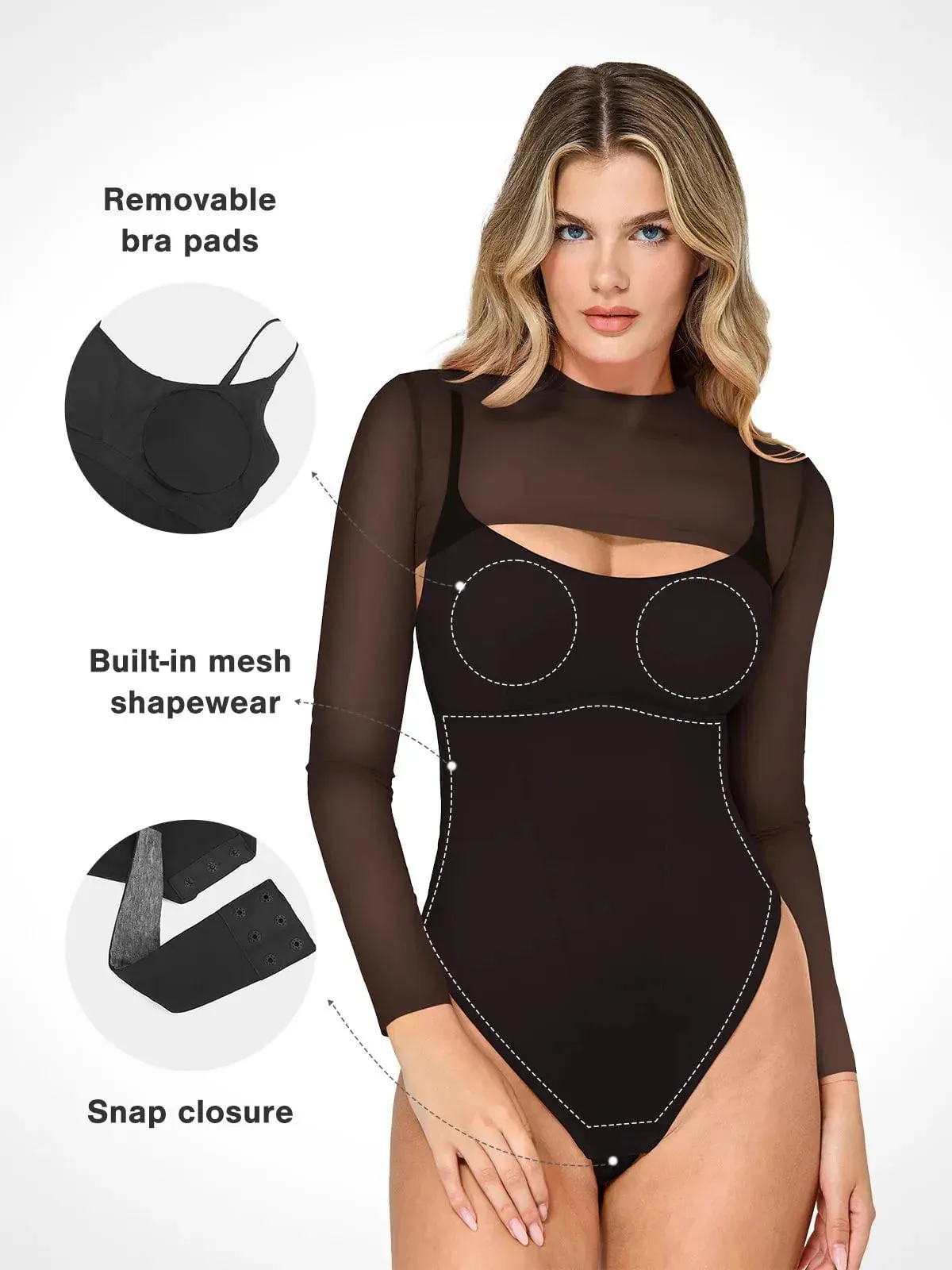 Shapewear Long Sleeve Mesh Shrug Sculpting Bodysuit Set