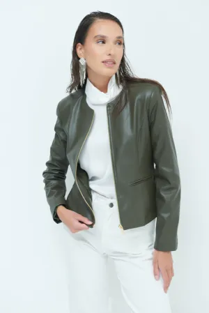 Sleek zip-up leather jacket wholesale