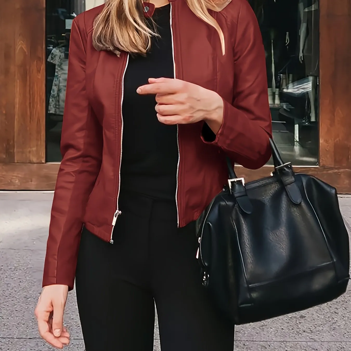 Sophie | PU leather zippered bomber jacket