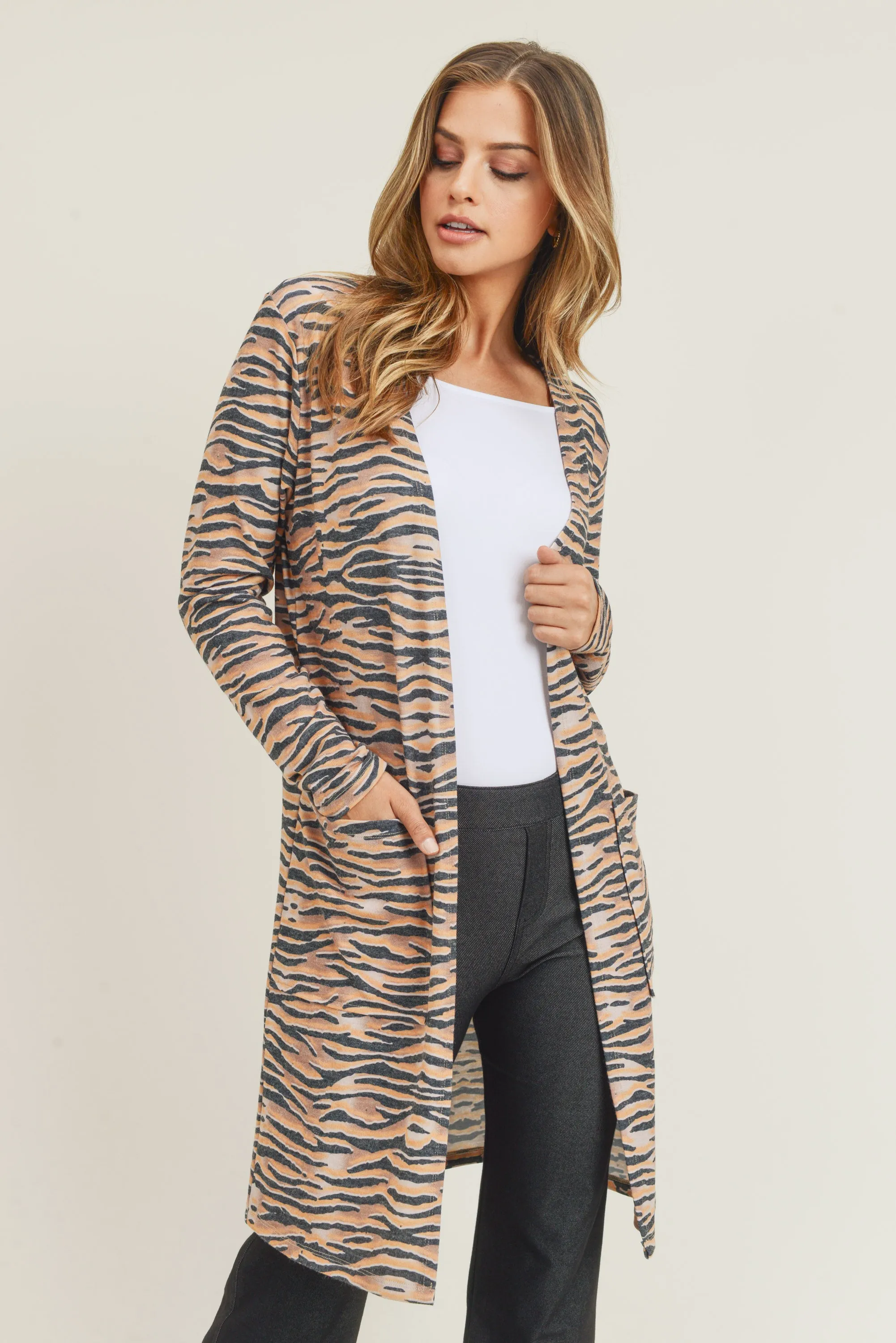 Striped Animal Print Cardigan