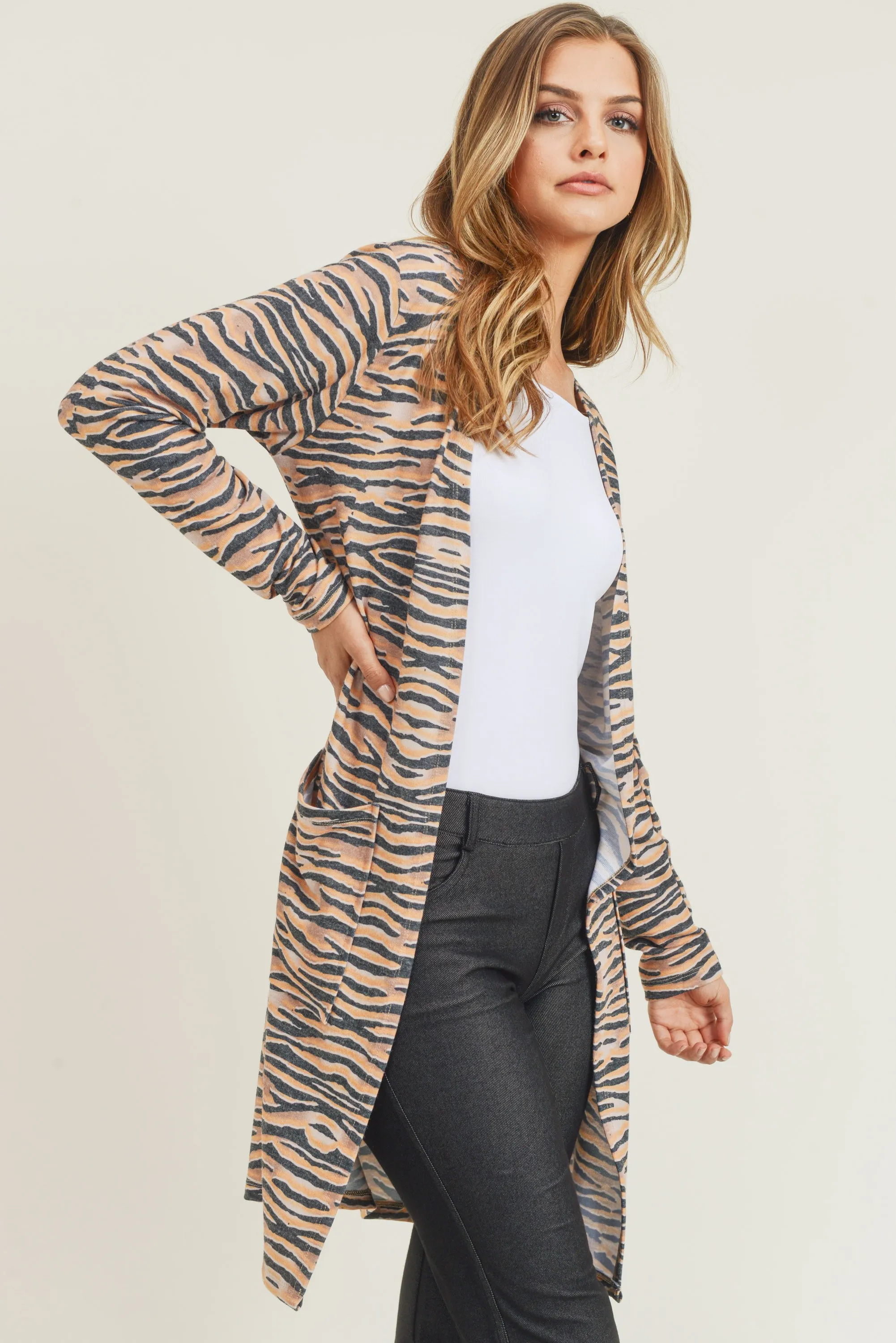 Striped Animal Print Cardigan