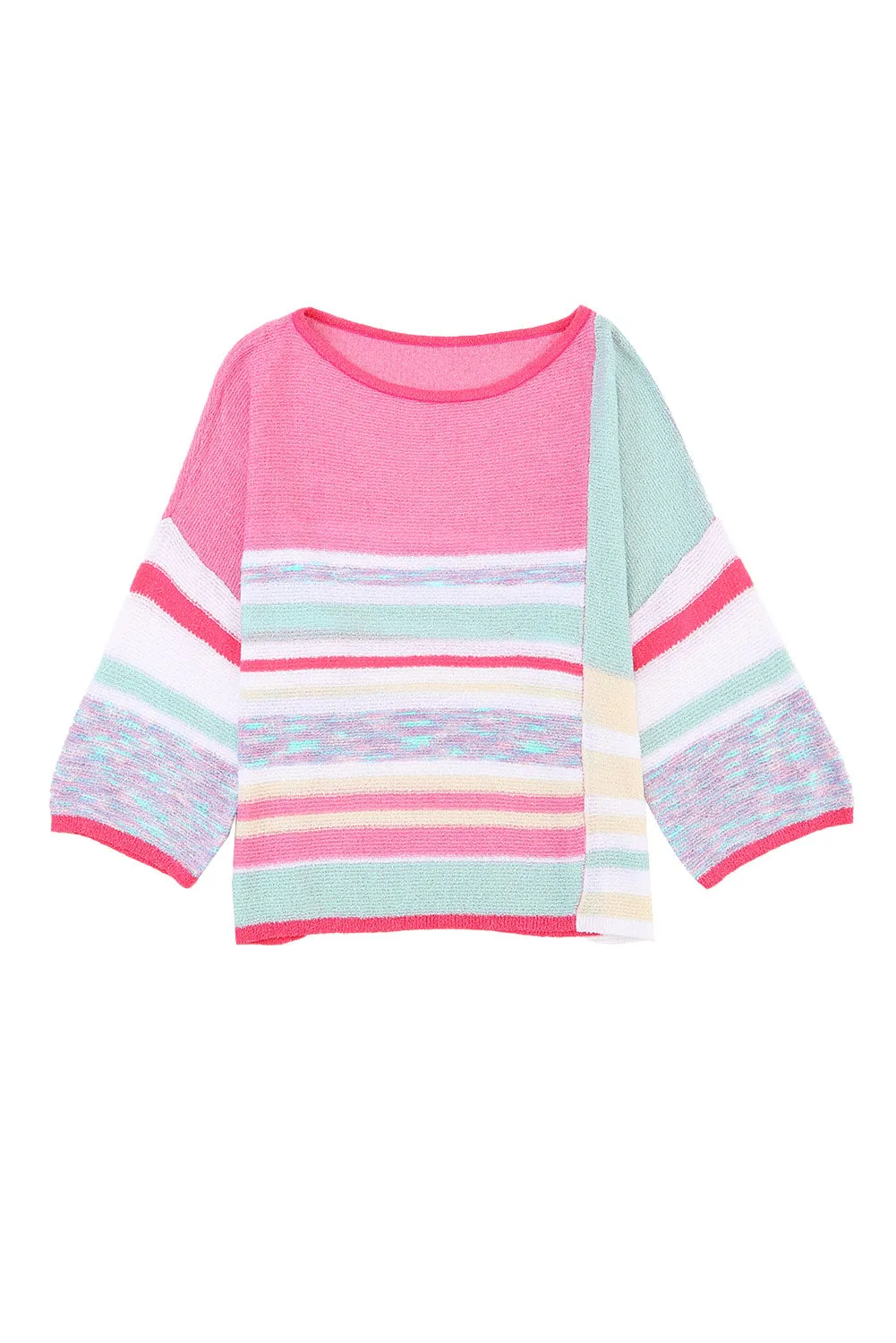 Striped Three-Quarter Sleeve Knitted Top