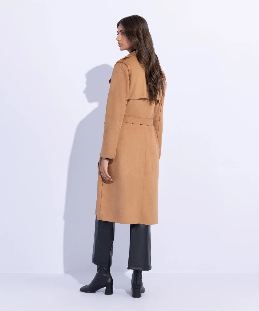 Suede Trench Coat with Belt