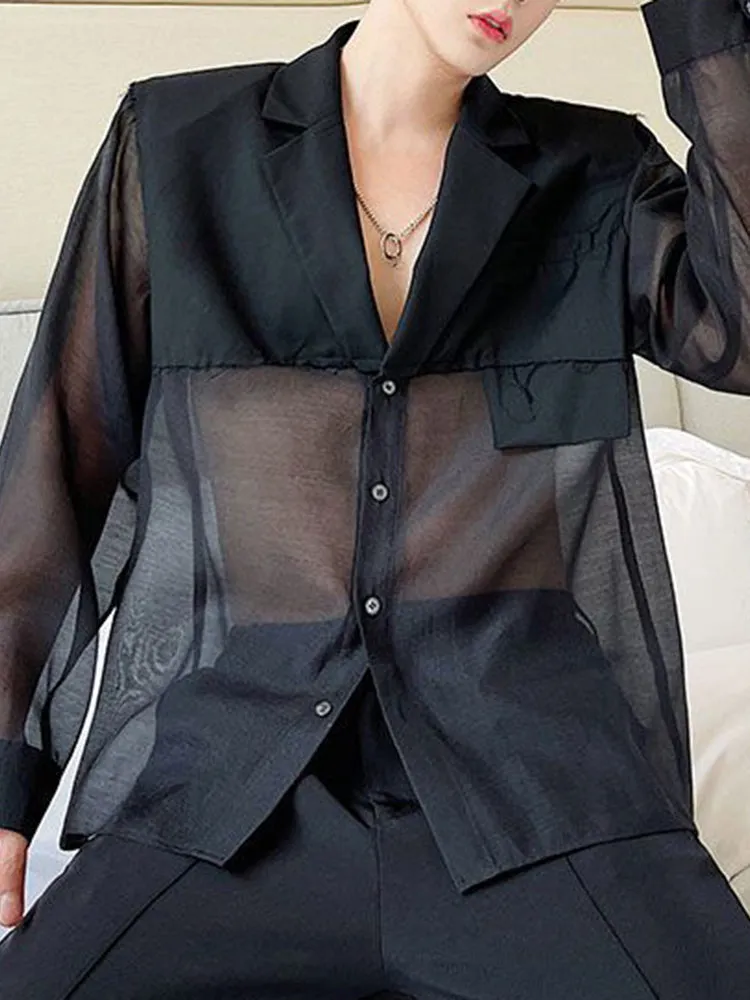 Thin Translucent Lapel Loose Sexy Top