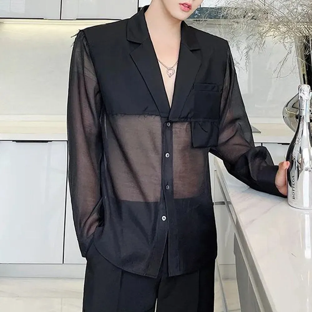 Thin Translucent Lapel Loose Sexy Top