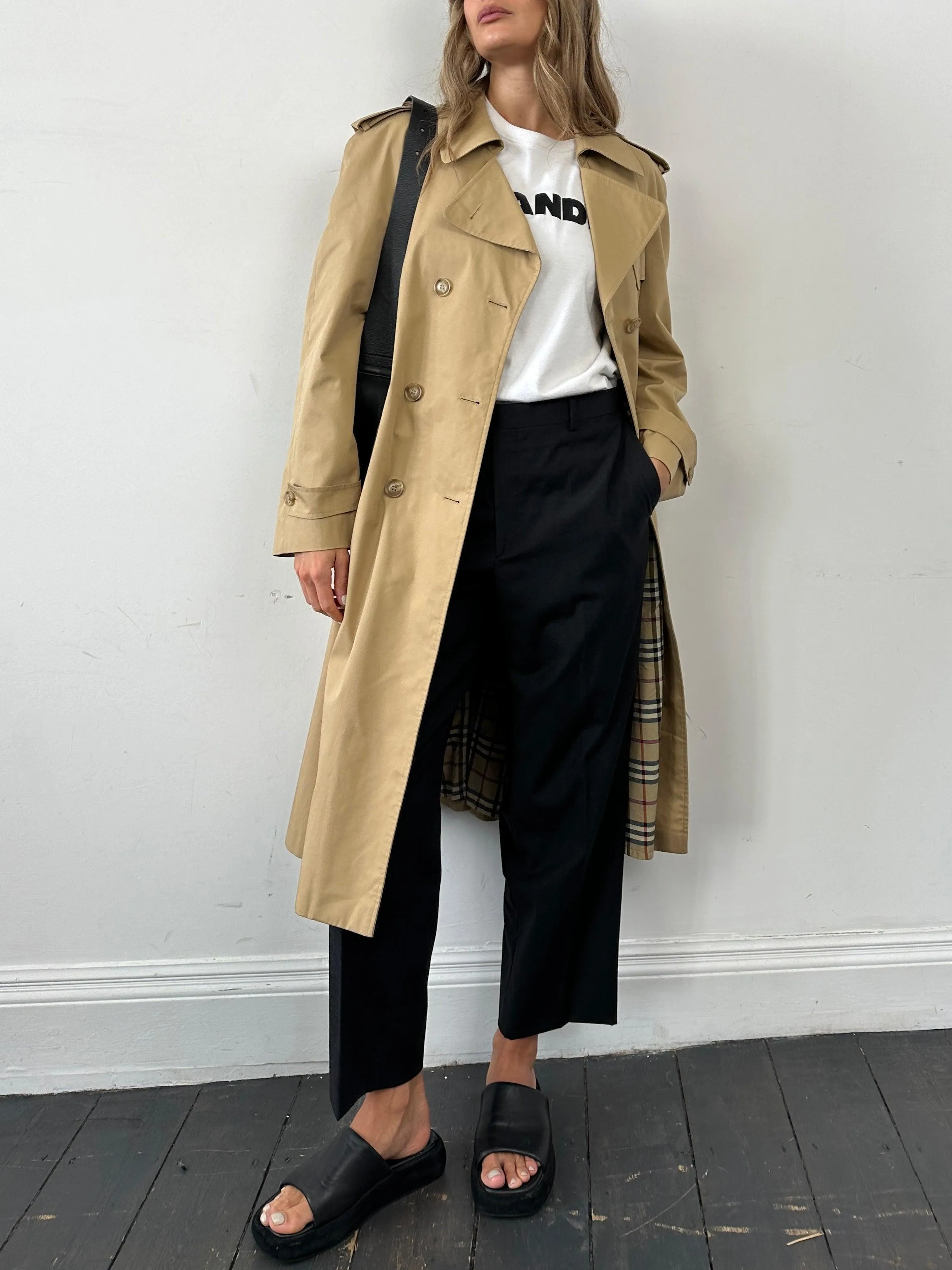 Vintage Cotton Double Breasted Belted Trench Coat - L