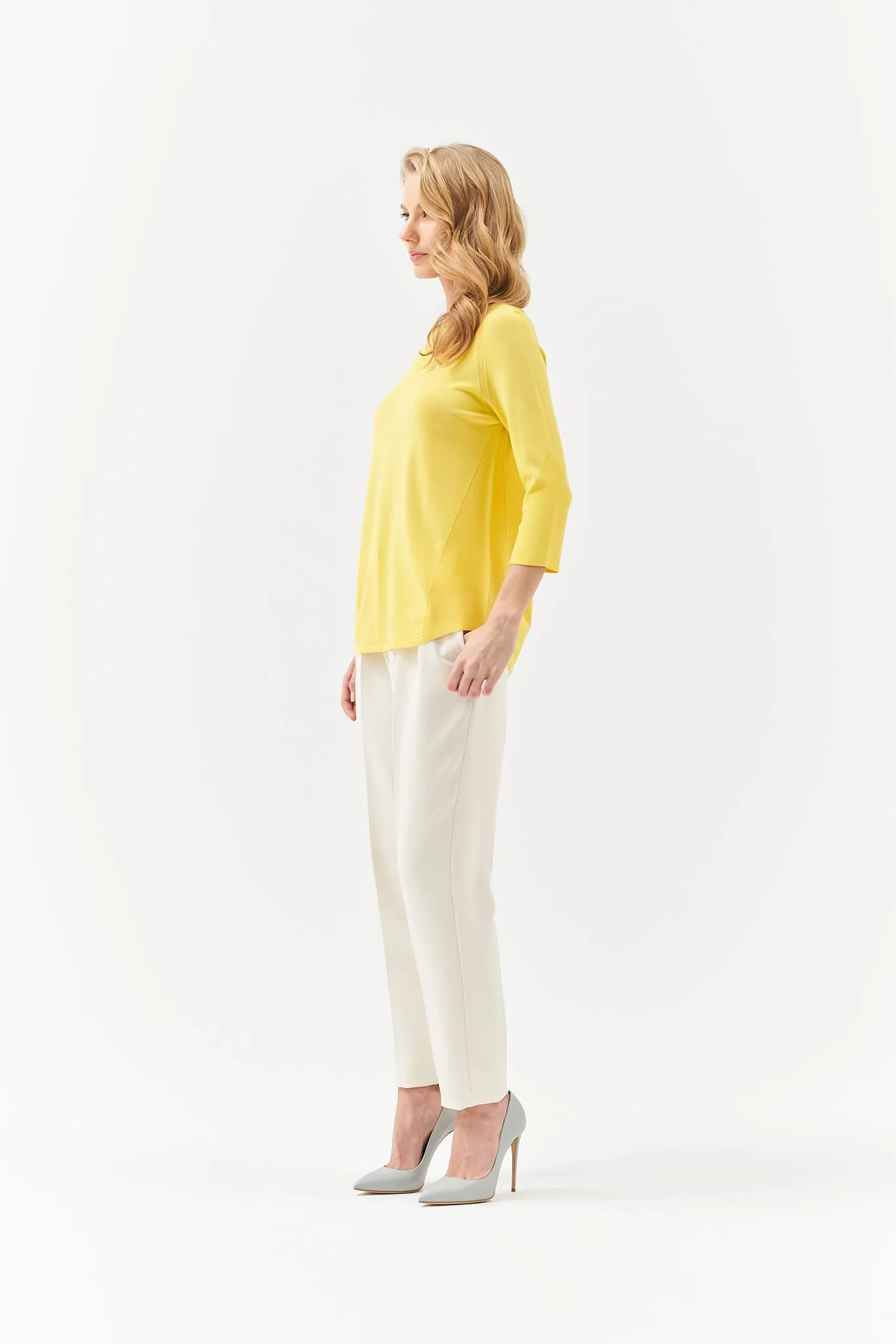 VISCOSE BLEND CREW NECK YELLOW JUMPER