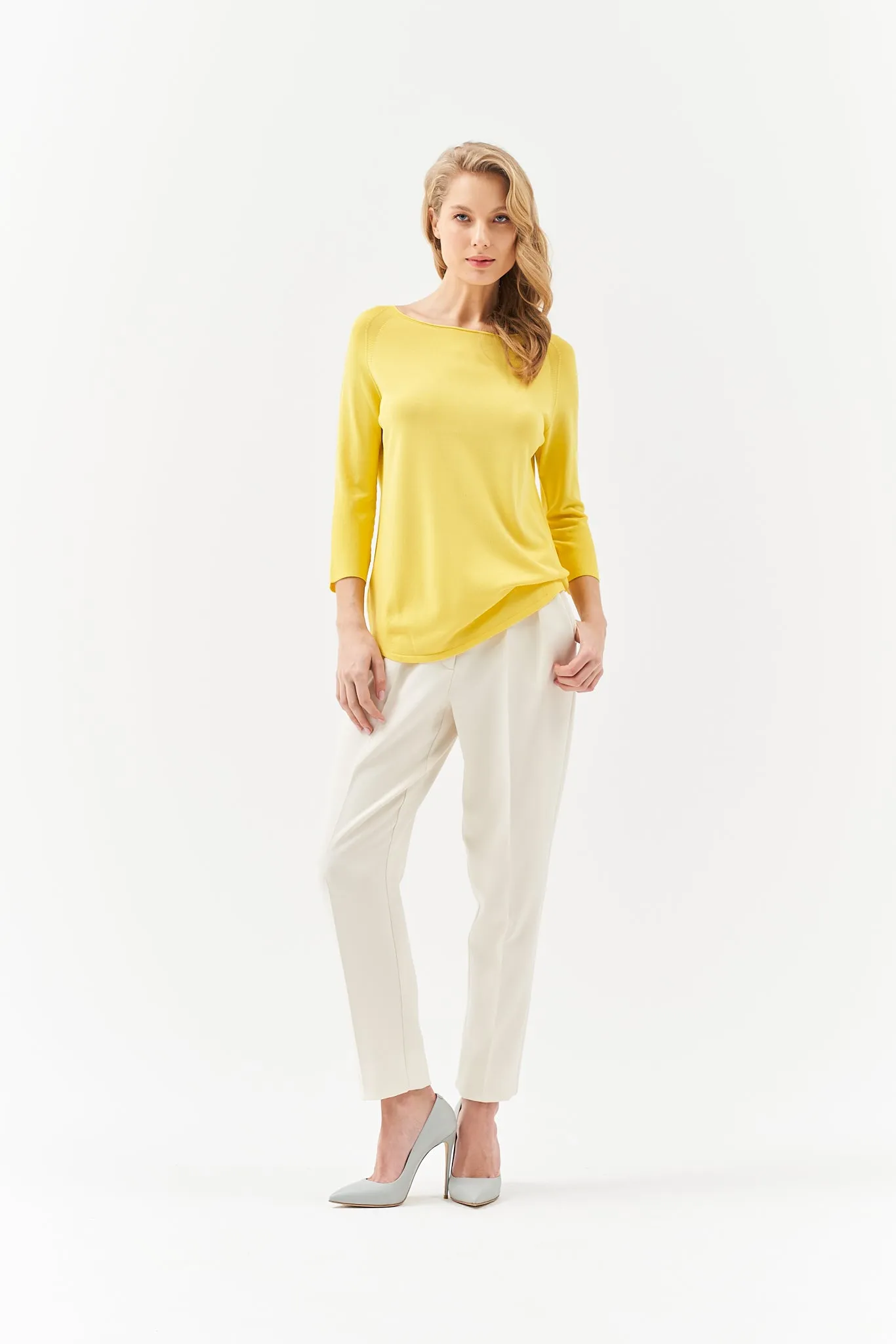 VISCOSE BLEND CREW NECK YELLOW JUMPER