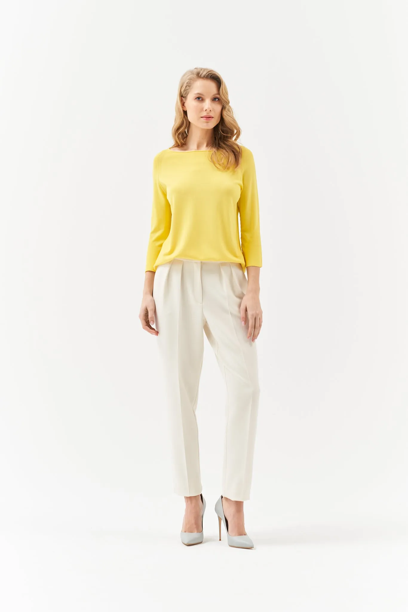 VISCOSE BLEND CREW NECK YELLOW JUMPER