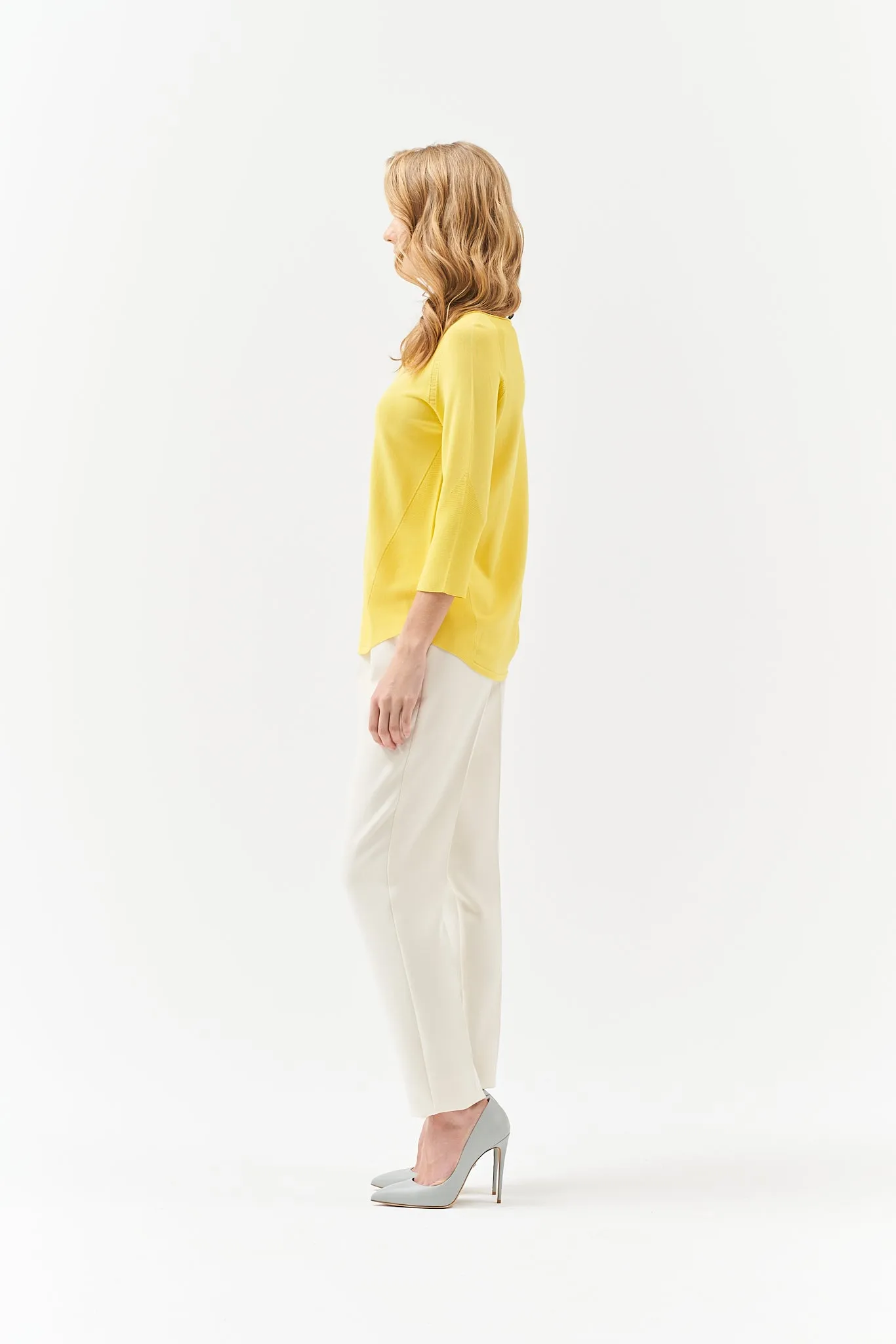 VISCOSE BLEND CREW NECK YELLOW JUMPER