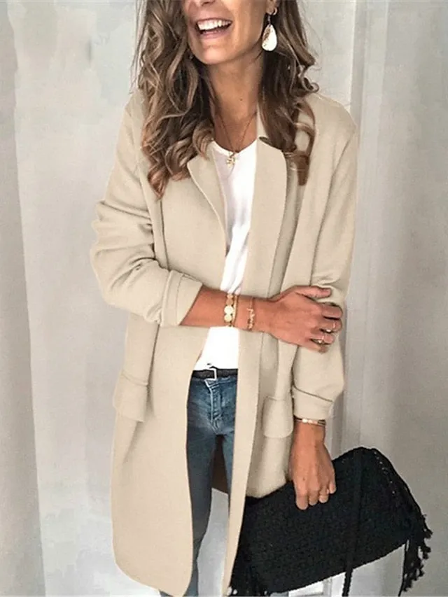 Women's Blazer Outdoor Office Street Spring Summer Regular Coat Regular Fit Breathable Basic Simple Classic Style Jacket Long Sleeve Solid Color Pure Color with Pockets Slim Fit Black Gray Pink