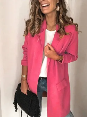 Women's Blazer Outdoor Office Street Spring Summer Regular Coat Regular Fit Breathable Basic Simple Classic Style Jacket Long Sleeve Solid Color Pure Color with Pockets Slim Fit Black Gray Pink