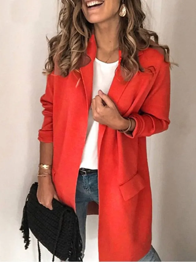 Women's Blazer Outdoor Office Street Spring Summer Regular Coat Regular Fit Breathable Basic Simple Classic Style Jacket Long Sleeve Solid Color Pure Color with Pockets Slim Fit Black Gray Pink