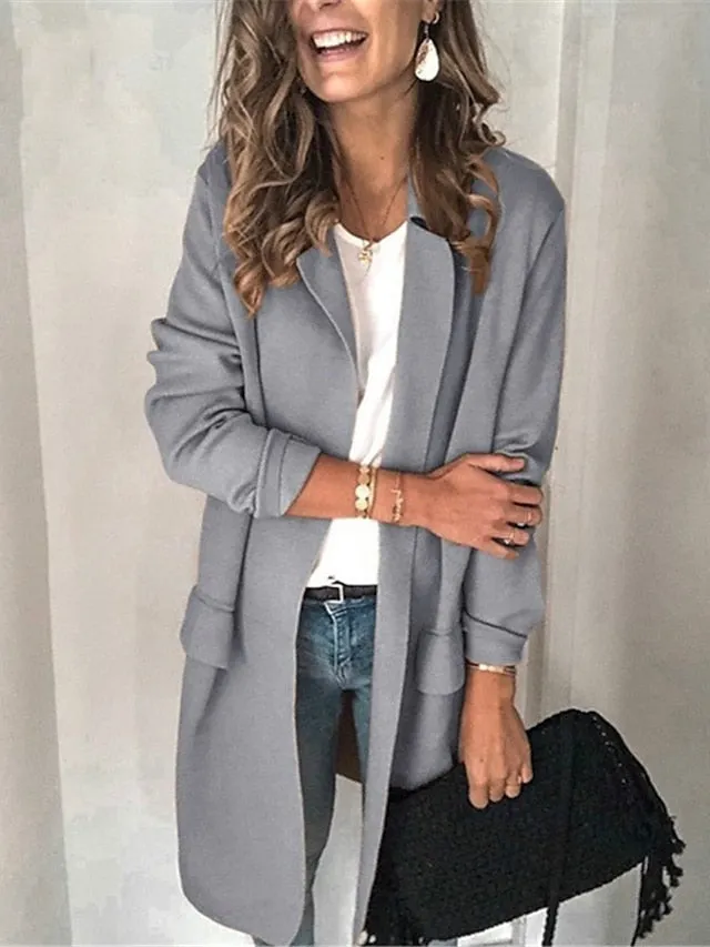 Women's Blazer Outdoor Office Street Spring Summer Regular Coat Regular Fit Breathable Basic Simple Classic Style Jacket Long Sleeve Solid Color Pure Color with Pockets Slim Fit Black Gray Pink