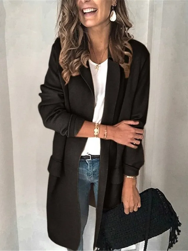 Women's Blazer Outdoor Office Street Spring Summer Regular Coat Regular Fit Breathable Basic Simple Classic Style Jacket Long Sleeve Solid Color Pure Color with Pockets Slim Fit Black Gray Pink